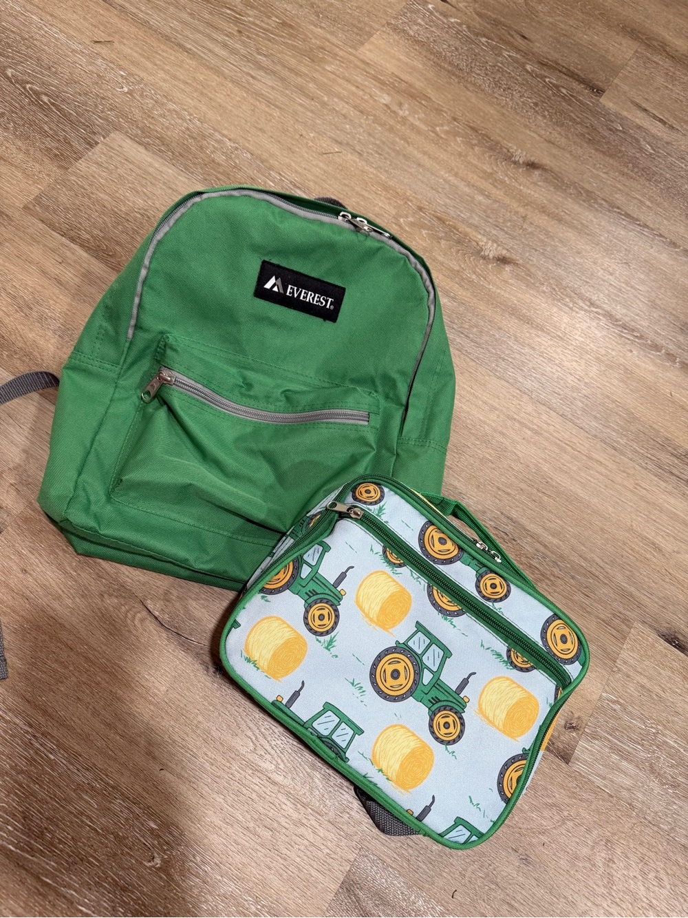 Kids Green Backpack with Tractor Lunchbox